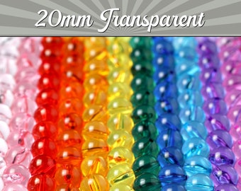 20mm - 10 Pack of Transparent Gumball Beads, 20mm Bubble Gum Beads, 20mm Chunky Beads, Bubblegum Beads, Clear Red Blue Pink Gumball Beads