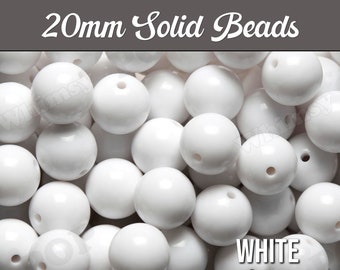 20mm - White Gumball Beads, Chunky Acrylic Beads, 20mm Chunky Beads, 20mm Gumball Beads, Bubblegum Beads for Chunk Jewelry Necklaces