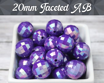 20mm - 10 PACK of Purple AB Faceted 20mm Gumball Beads, Chunky Acrylic Beads, 20mm Beads, Disco Ball Beads, Bubblegum Beads2mm Hole (R7-139)