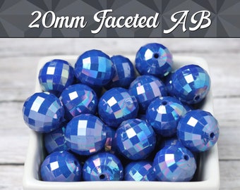 20mm - 10 PACK of Deep Blue AB Faceted 20mm Gumball Beads, Chunky Acrylic Beads, 20mm Beads, Disco Ball Beads, 2mm Hole