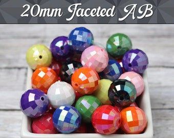 20mm AB Faceted Gumball Beads, Chunky Acrylic Beads for Necklaces, 20mm Beads, Disco Ball Beads, Bubblegum Beads, Red Blue Pink White Green