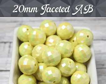 20mm - 10 PACK of Yellow Beads,  AB Faceted 20mm Gumball Beads, Chunky Acrylic Beads, 20mm Beads, Disco Ball Beads, 2mm Hole