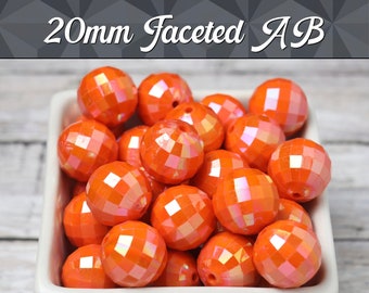 20mm - 10 PACK of Orange AB Faceted 20mm Gumball Beads, Chunky Acrylic Beads, 20mm Beads, Disco Ball Beads, 2mm Hole (R7-138)