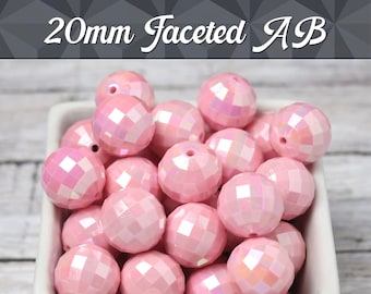 20mm - 10 PACK of Pink AB Faceted 20mm Gumball Beads, Chunky Acrylic Beads, 20mm Beads, Disco Ball Beads, Pink Beads, Bubblegum 2mm Hole