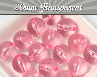 20mm - 10 PACK of Pink Beads, 20mm Transparent Gumball Beads, Bubble Gum Beads, 20mm Chunky Beads, 20mm Bubblegum Bead, Clear Beads 3mm Hole