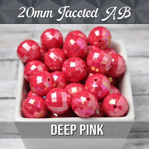 20mm - 10 PACK of Deep Pink AB Faceted 20mm Gumball Beads, Chunky Acrylic Beads, 20mm Beads, Disco Ball Beads, 2mm Hole