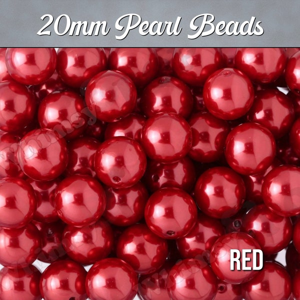 20mm - Pearl Metallic Red Gumball Beads, Chunky Pearl Beads, 20mm Pearl Beads, Pearl Gumball Beads, Bubblegum Beads, Red Beads, 2MM Hole