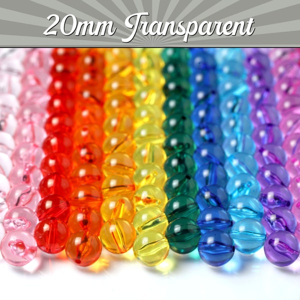 20mm - 10 Pack of Transparent Gumball Beads, 20mm Bubble Gum Beads, 20mm Chunky Beads, Bubblegum Beads, Clear Red Blue Pink Gumball Beads