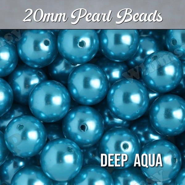 20mm - Pearl Metallic Deep Aqua Blue Gumball Beads, Chunky Pearl Beads, 20mm Pearl Beads, Pearl Gumball Beads, Bubble Gum Beads, 2mm Hole