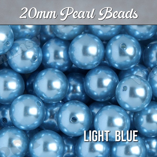 20mm - Pearl Metallic Light Blue Gumball Beads, Chunky Pearl Beads, 20mm Pearl Beads, Pearl Gumball Beads, Bubble Gum Beads, 2MM Hole