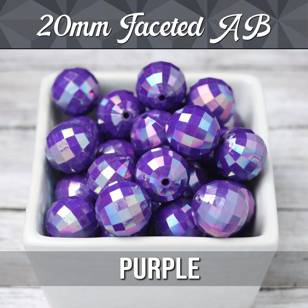 20mm - 10 PACK of Purple AB Faceted 20mm Gumball Beads, Chunky Acrylic Beads, 20mm Beads, Disco Ball Beads, Bubblegum Beads2mm Hole (R7-139)