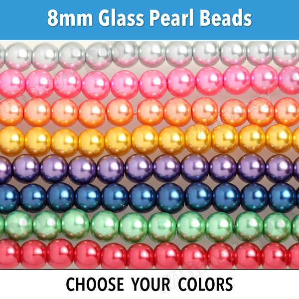 8mm Glass Beads - 100 Count, Spacer Beads, Glass Faux Pearls, Craft Beads for Necklace, Pearl Beads, 8mm Beads, 8mm round with 1mm Hole