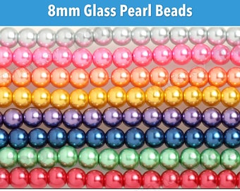 8mm Glass Beads - 100 Count, Spacer Beads, Glass Faux Pearls, Craft Beads for Necklace, Pearl Beads, 8mm Beads, 8mm round with 1mm Hole