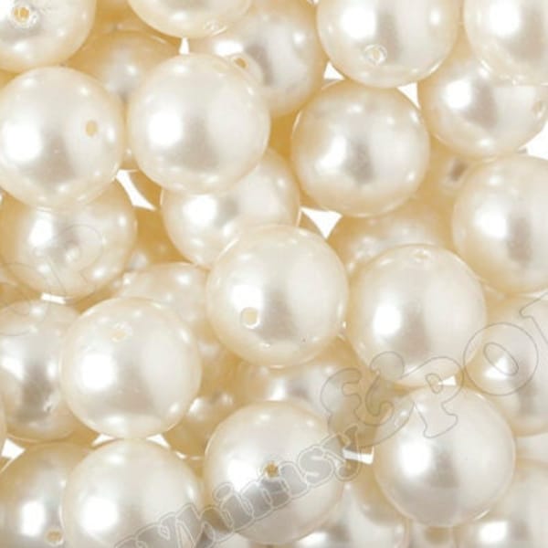 20mm - Pearl Metallic Ivory Gumball Beads, Chunky Pearl Beads, 20mm Pearl Beads, Pearl Gumball Beads, Bubblegum Beads, 2MM Hole