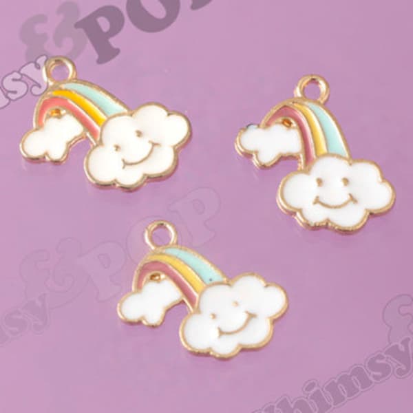 Pastel Rainbow Charms in a Gold Tone with an Enamel Coating, Cloud and Rainbow Smile Charms, Rainbow Pendants, Rainbow Charms, 17mm x 15mm