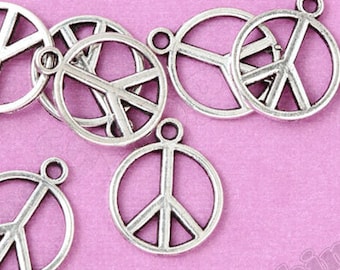 Silver Peace Sign Charms, Tibetan Silver Peace Charms, Peace Charm, Peace Pendant, Hippie Charms, No More War Charms,17mm (C1-07)