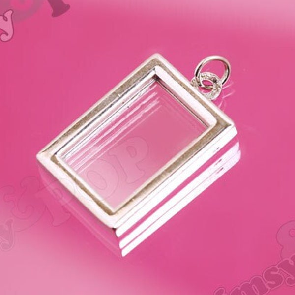 Silver Tone Double-Sided Rectangle Photo Charm, Photo Frame Pendant, Bouquet Charm, Photo Charm, Fits 20x13mm Photo (R7-091)