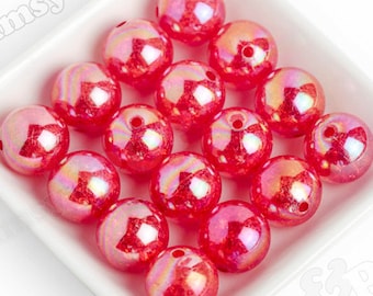 20mm - Red AB Crackle Beads, Chunky Crackle Beads, 20mm Crackle Beads, Crackle Gumball Beads, Cracked Bubblegum Beads