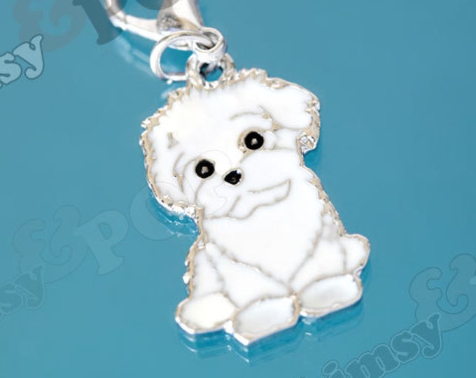 1 White Maltese Dog Enamel Charm Dog Charm Maltese Charm Etsy