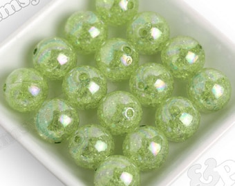 20mm - Lime Green AB Crackle Beads, Chunky Crackle Beads, 20mm Crackle Beads, Crackle Gumball Beads, Cracked Bubblegum Beads