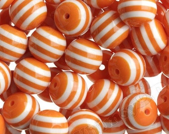 Orange 20mm Striped Gumball Beads, Opaque Acrylic Round Beads, Striped Bubble Gum Beads, Striped Beads. Chunky Beads, 20MM, 2MM Hole