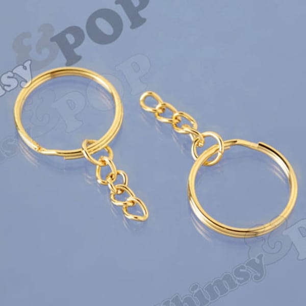 Gold Tone Key Ring Keychain Charm Blanks and Findings, Keyring Blank, Keychain Blank, 25mm x 2mm (C2-19)