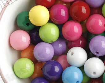 100 - Mixed Colors Gumball Beads, Opaque Acrylic Round Beads, 16mm Beads, Bubblegum Beads, 2mm Hole