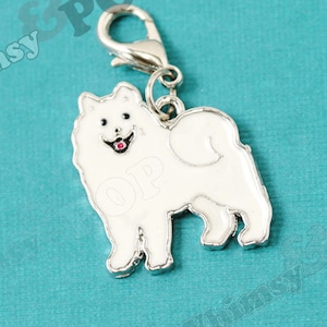 1 - Samoyed Dog Enamel Charm, Dog Charm, Samoyed Charm, Puppy Dog Charms, Dog Collar Charms, Pet Charms, Animal Jewelry, 25mm x 22mm (2-1A)