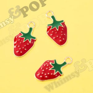 Gold Tone Small Red Foodie Strawberry Foodie Charm, Strawberry Charm, Fruit Charm, 10mm x 20mm R10-005 image 1