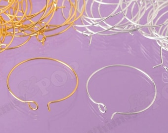 100 - Silver or Gold Wine Glass Charm Rings / Earring Hoops Blanks and Findings, Silver tone Rings, Gold Tone Rings,  25mm (C1-03)