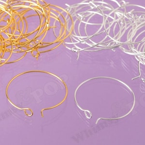 100 - Silver or Gold Wine Glass Charm Rings / Earring Hoops Blanks and Findings, Silver tone Rings, Gold Tone Rings,  25mm (C1-03)