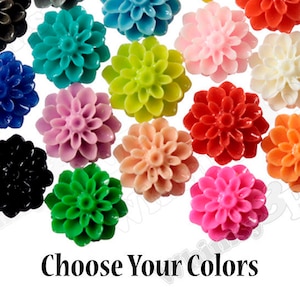 15MM Chrysanthemum Flower Cabochons, Variety Pack, Flat Back Cabochons, Flat Back Mums, Red Pink Peach Yellow Orange Blue Green White Black