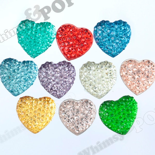 14mm Heart Cabochons, Faux Rhinestone Cabochons, Ice Dazzling Heart Resin Flatback Deco Cabochons, Heart Cabochons, Sparkle Hearts,