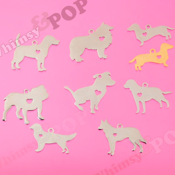 1 - Dog Animal Jewelry Charms, German Shepherd, Bulldog, Beagle, Terrier, Collie, Golden Retriever, Dachhaund, Pit Bull, Labrador, Silver