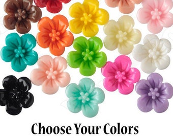 13MM Hibiscus Flower Cabochons, Flat Back Hibiscus Cabochon, Flatback Flowers, Slime, Red Pink Peach Yellow Orange Blue Green White Black