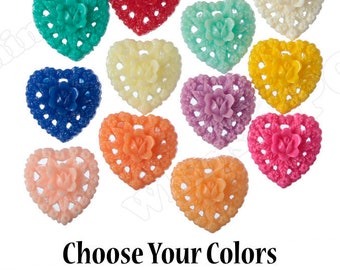 16MM Heart Cabochons, Resin Cabochons, Heart Cabochons, Flat Back Hearts, Resin Hearts, Red Pink Yellow Orange Blue Green White Black, Slime