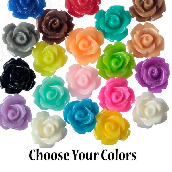 10MM Rose Cabochons, Mini Resin Flowers, 10mm Flower Cabochons, Craft Supplies, Flat Back Roses, Red Pink Yellow Orange Blue White Black