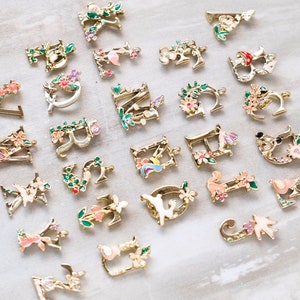 NEW Whimsical Letter Charms, Gold Tone Alphabet A thru Z Woodland Fairytale Initial Charms, Alphabet Letter Charms, Flower Alphabet Charms image 1