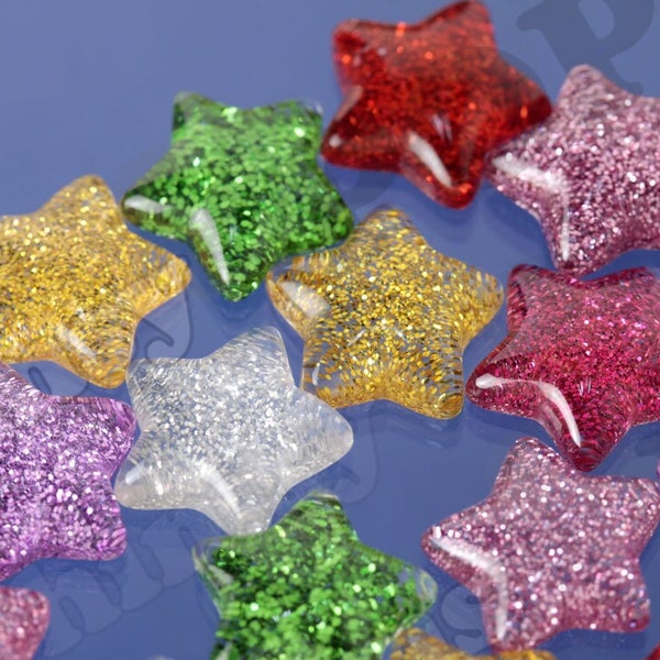 NEW Glitter Star Cabochons, Glitter Resin Star Cabochon, Glitter Star Flat Back, Resin Star Findings, 16mm x 17mm