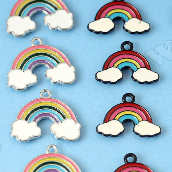Cute Black or Pastel Rainbow Charms, Kawaii Charms, Silver Tone Kawaii Charm, Enamel Rainbow Pendants, Rainbow Charms, Necklace Charms