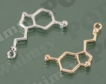 Serotonin Gold Tone Charms, Molecule Charm, Science Charm, Geek Charm, Nerd Charm, Serotonin Charm, Serotonin, 25mm x 13mm (R10-105)