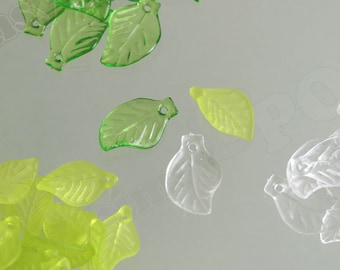Leaf Beads, Lime Green Acrylic Leaf Bead Findings, Clear Leaf Beads, Green Leaf Charms, Plant Charms, Leaves 18mm (R4-109)