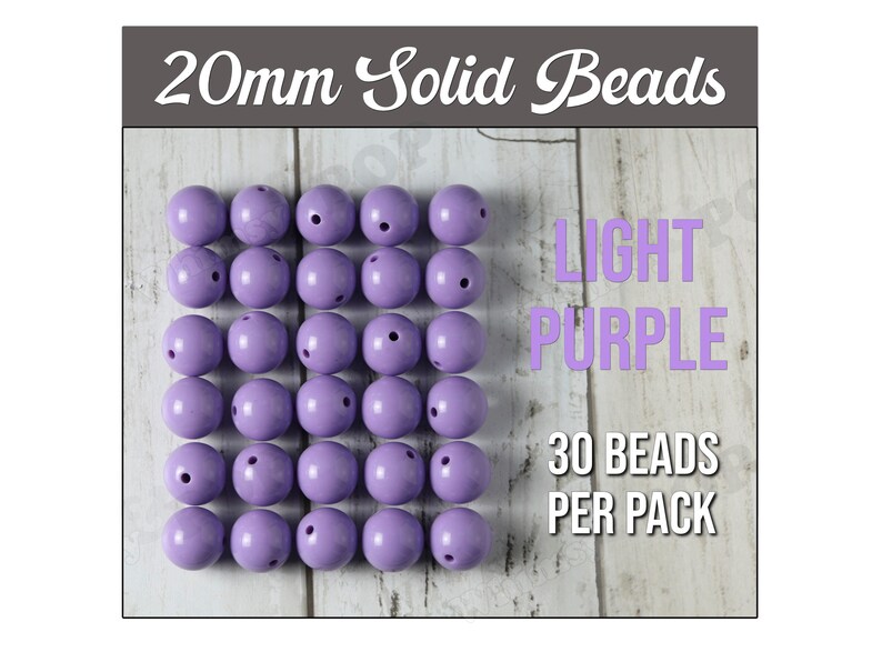 May include: A pack of 30 light purple 20mm solid beads.  LIGHT PURPLE 30 BEADS PER PACK