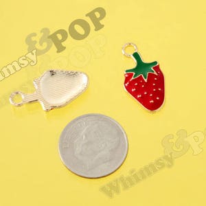 Gold Tone Small Red Foodie Strawberry Foodie Charm, Strawberry Charm, Fruit Charm, 10mm x 20mm R10-005 image 2