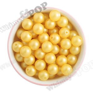 16mm MATTE Pearl Gumball Beads, Chunky Pearl Beads, 16mm Pearl Beads, Pearl Gumball Beads, Bubblegum Beads, Round Acrylic Beads, 2MM Hole Yellow