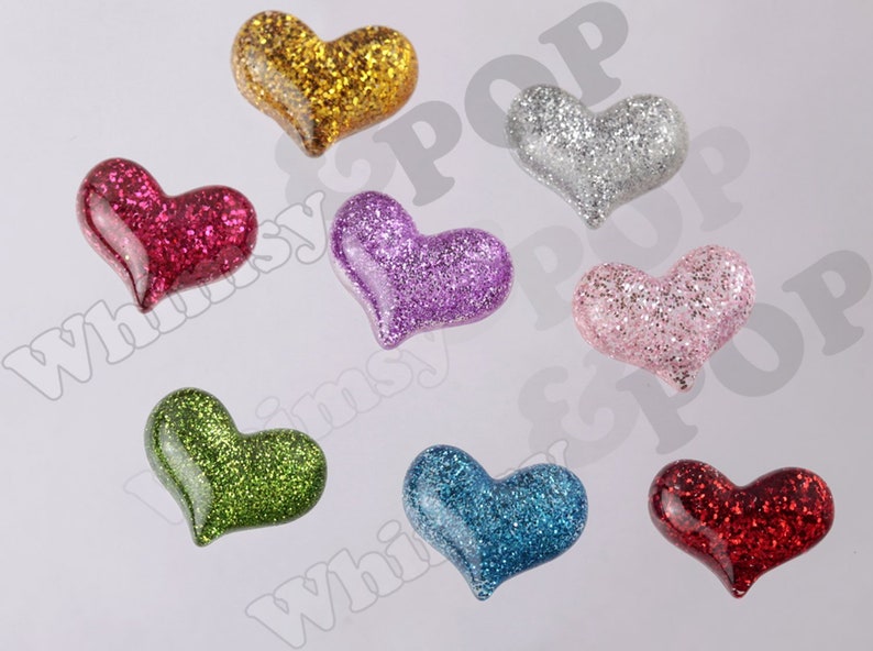 Glitter Heart Cabochons, Decoden Charms, Glitter Hearts, Resin Cabochons, Heart Cabochons image 1