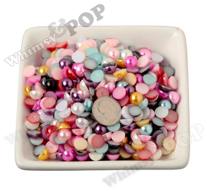 Embellishment Flat Back Pearls R3-158 Ivory Pearl Flatback Resin Decoden Cabochons 8MM Half Pearl Cabochons 8mm Flat Pearls
