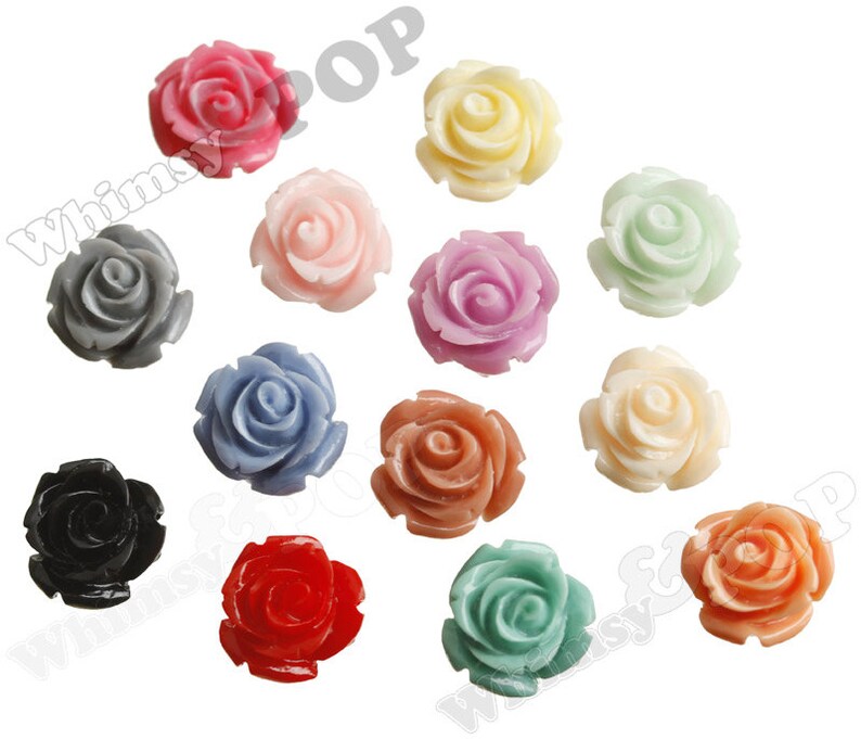 15MM Open Bud Rose Cabochons, Rose Flower Cabochons, Flat Back, Resin Flower Cabochons, Red Pink Peach Yellow Orange Blue Green White Black image 6