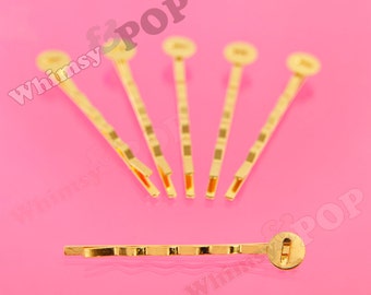 Gold Bobby Pin Blanks and Findings, Bobby Pins, Bobbie Pins, Bobbies, 52mm wide, 8mm Glue Pad (R2-159,C1-14)