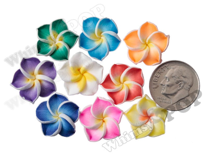 1mm Hole Black Pink Red White Blue Drilled Flowers 15mm Plumeria Flower Beads 15mm Flower Beads Hawaiian Beads Fimo Clay Plumeria Beads
